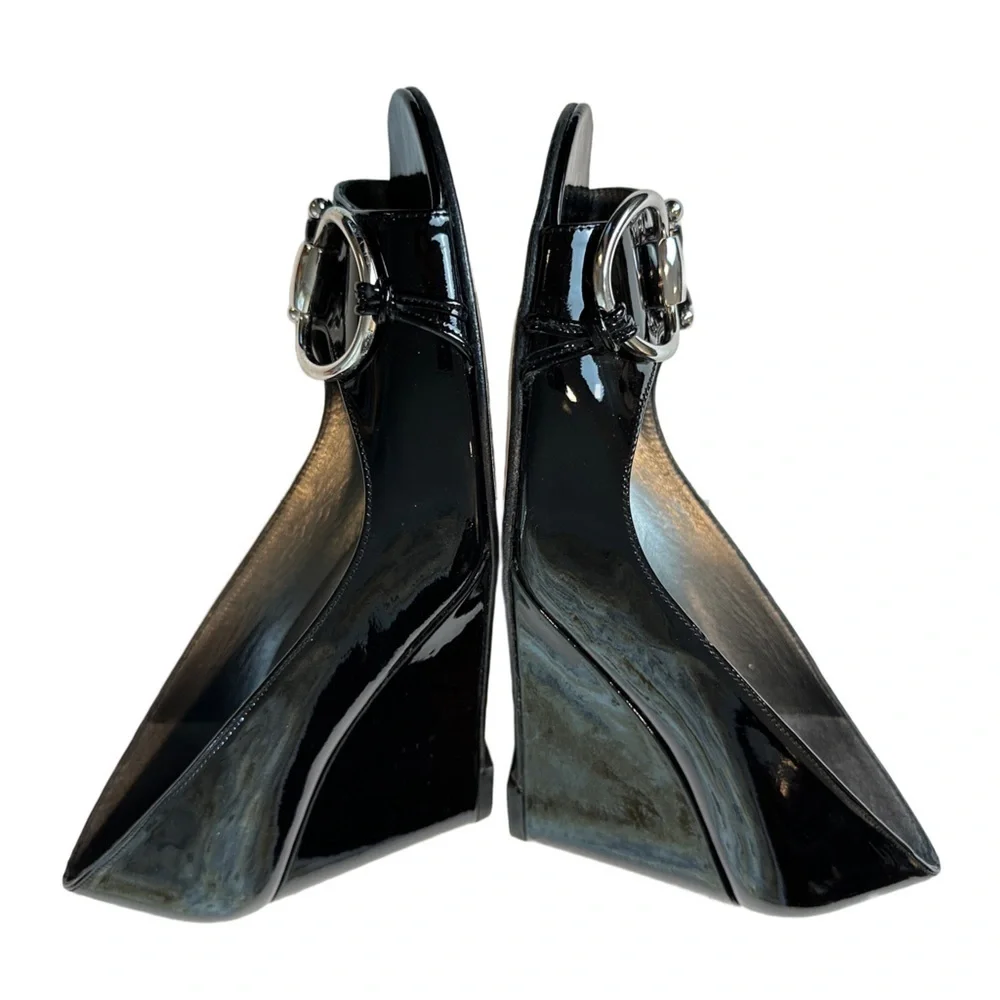 Stuart Weitzman Black Patent leather Wedges 8 - Picture 2 of 9